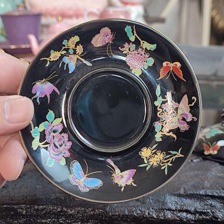 未使用品 蝶恋花三才蓋碗 中国茶器 景徳鎮盖付き茶器 飲茶食器