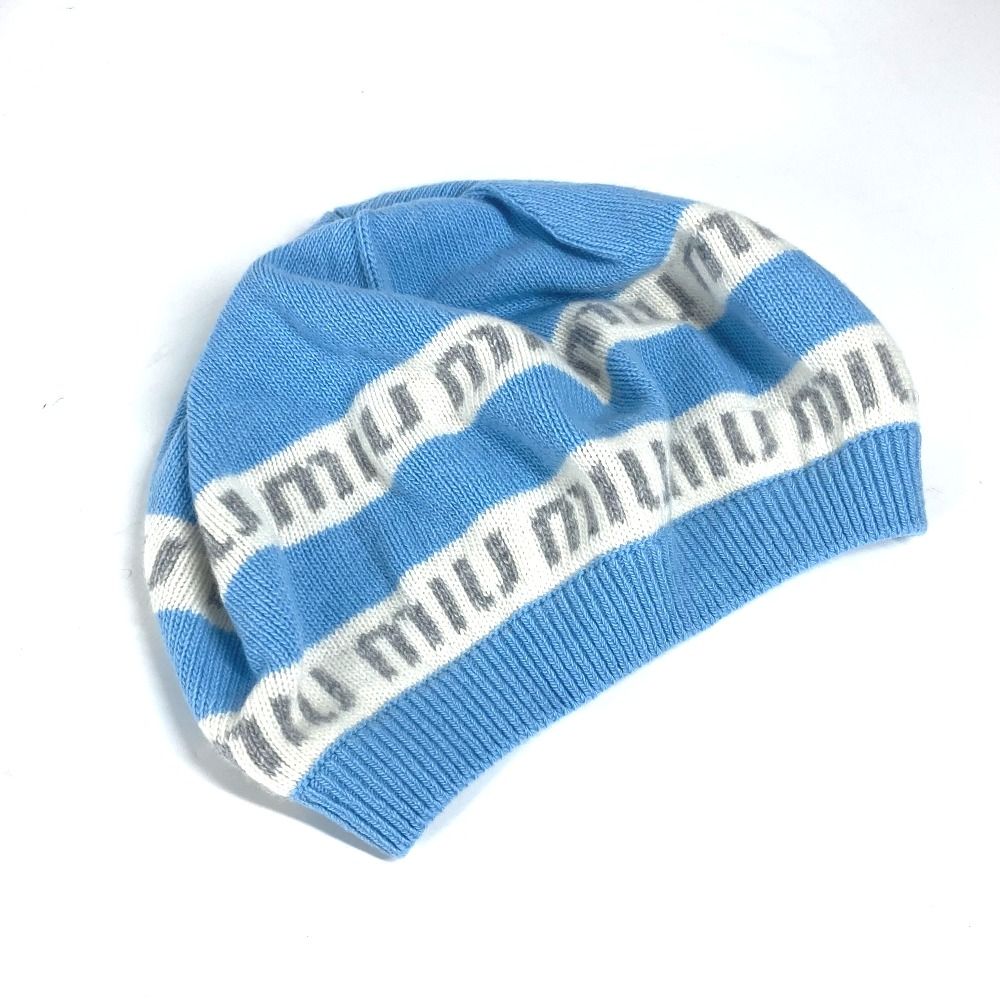 MIUMIU ミュウミュウ ニット帽 ロゴ 5HC260 ウール ブルー - メルカリ