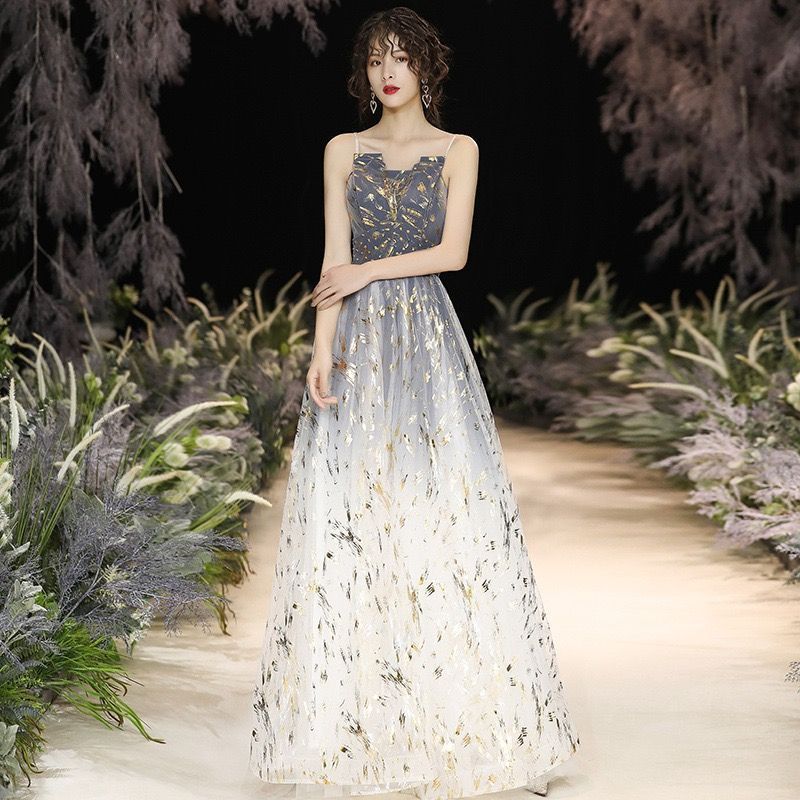 ドレス ロングドレス 演奏会 発表会 カクテルドレス イブニングドレス 大人 パーティードレス グレー レッド ビスチェ グラデーショ