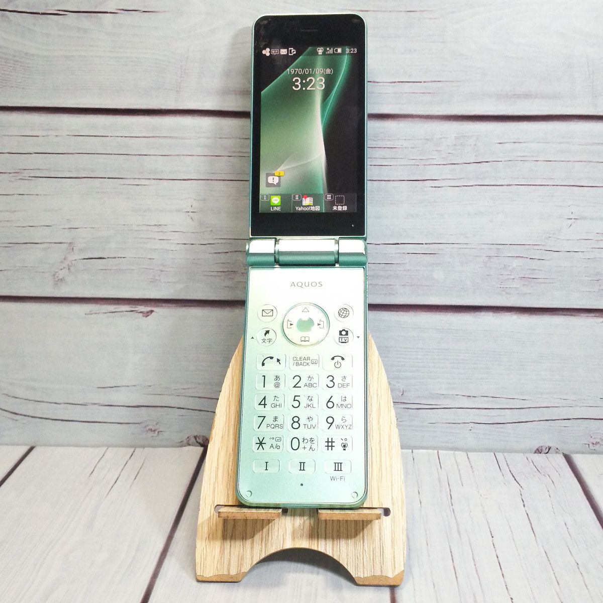 【送料無料】Softbank 601SH AQUOS ケータイ2 ライトグリーン Green 本体 白ロム [訳あり] SIMロック解除済み SIMフリー 060592