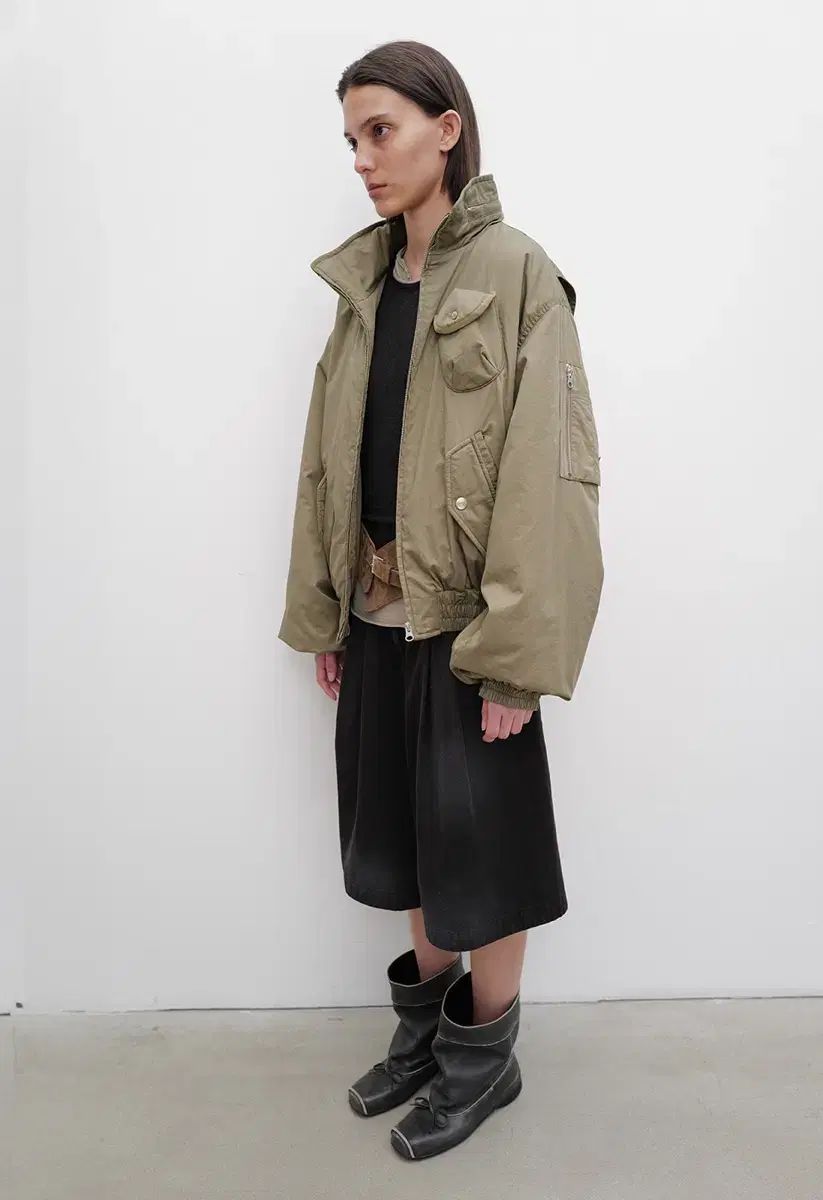 オープンワイワイ コットン カーゴ ブルゾン ジャケット カーキ