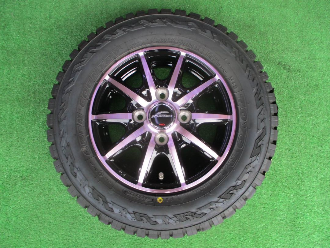程度良好 軽バン 軽トラック など 12インチ４本セット シュナイダーRX10-K 4.0-12 4H100 45 オープンカントリー付き