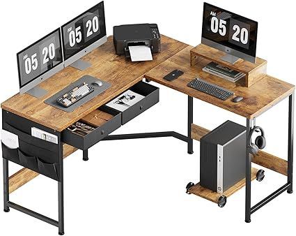 【在庫処分】YeTom デスク 机 l字デスク机 pcデスク 作業机 125cm x 125cm オフィスデスク ゲーミングデスク パソコンデスク 収納袋付き勉強机 computer desk コーナーデスク 引き出し付きデスク ビン