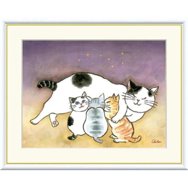 少画集画、高級新品額・額装付、猫 ネコ ねこ cat 原画：宙を歩く～光を知った猫～（サイズ：F8号（額縁含む 横450mm×縦