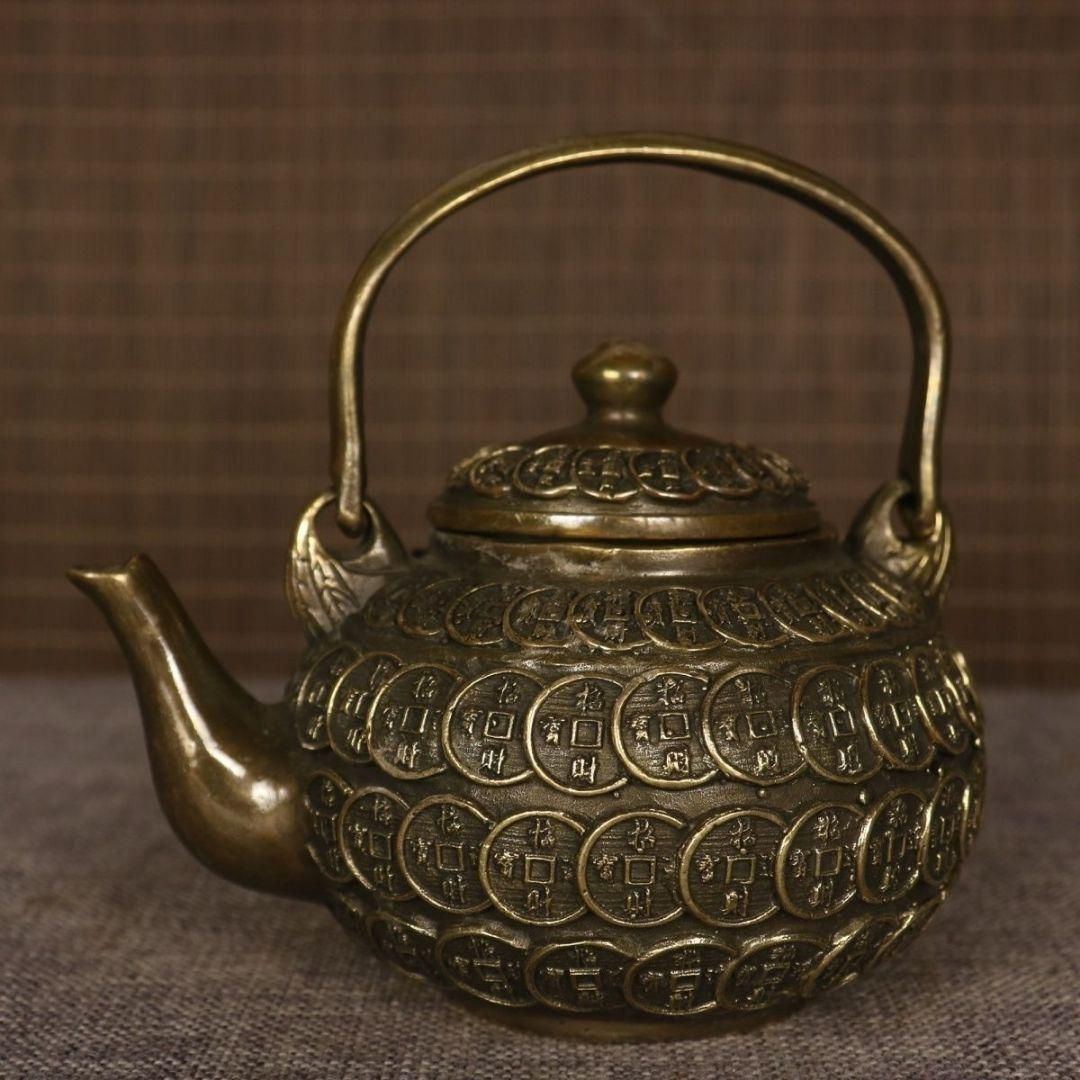 銅器 銅銭壺 提梁壺 招財銅銭茶壺 茶道具 工芸品 置物 銅器 銅銭壺 提梁壺 招財銅銭茶壺 茶道具 工芸品 置物 - メルカリ