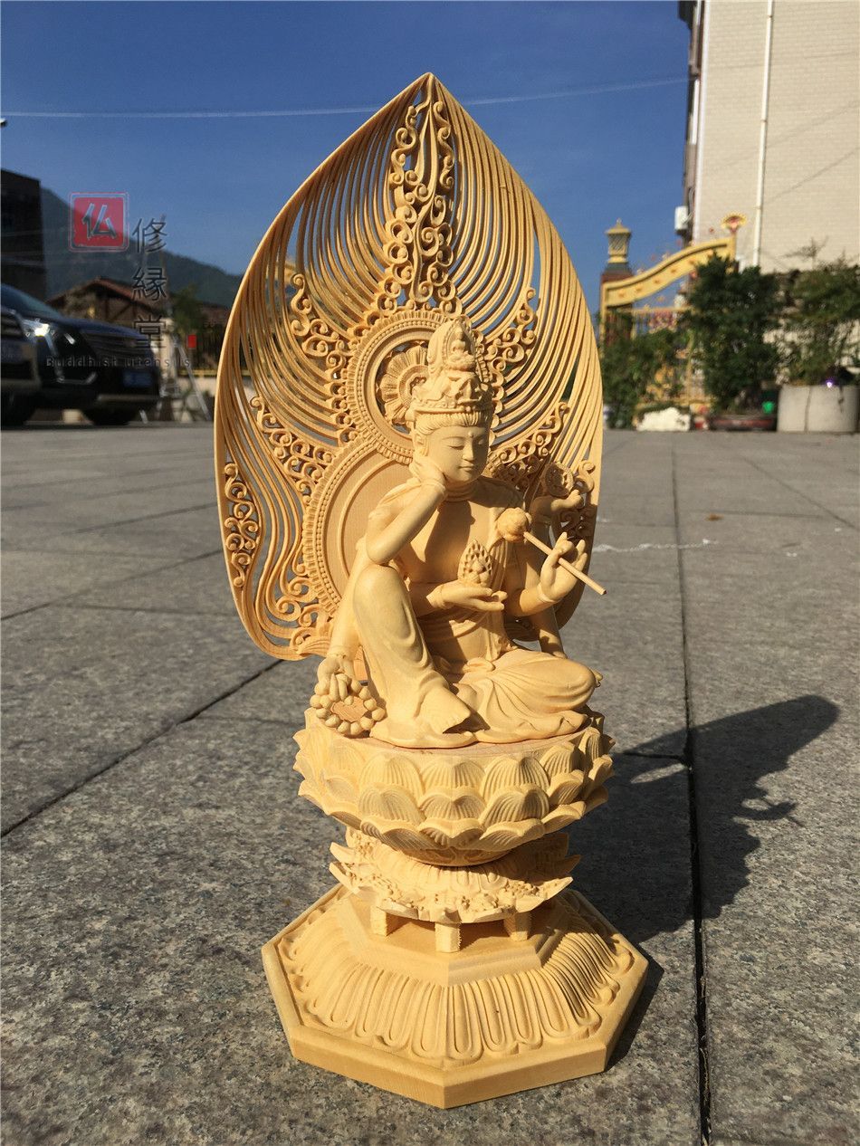 修縁堂】大迫力 木彫り 仏像 如意輪観音菩薩座像 彫刻 一刀彫 天然木檜 