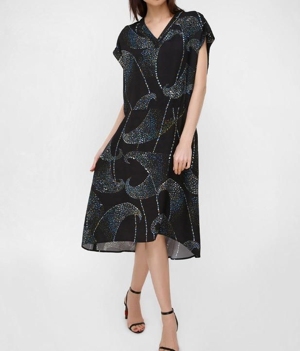 バレンシアガ ノースリーブワンピース リボンタイ 36 総柄 ブラック