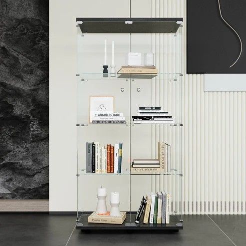 2002 両扉 強化 ガラス ケース 4段 ブラック 鍵付き 豆脚付き 転倒防止器具付き フィギュア プラモデル プラモ 鑑賞 展示 自宅 店舗 ディスプレイ 一部地域離島別途配送料有