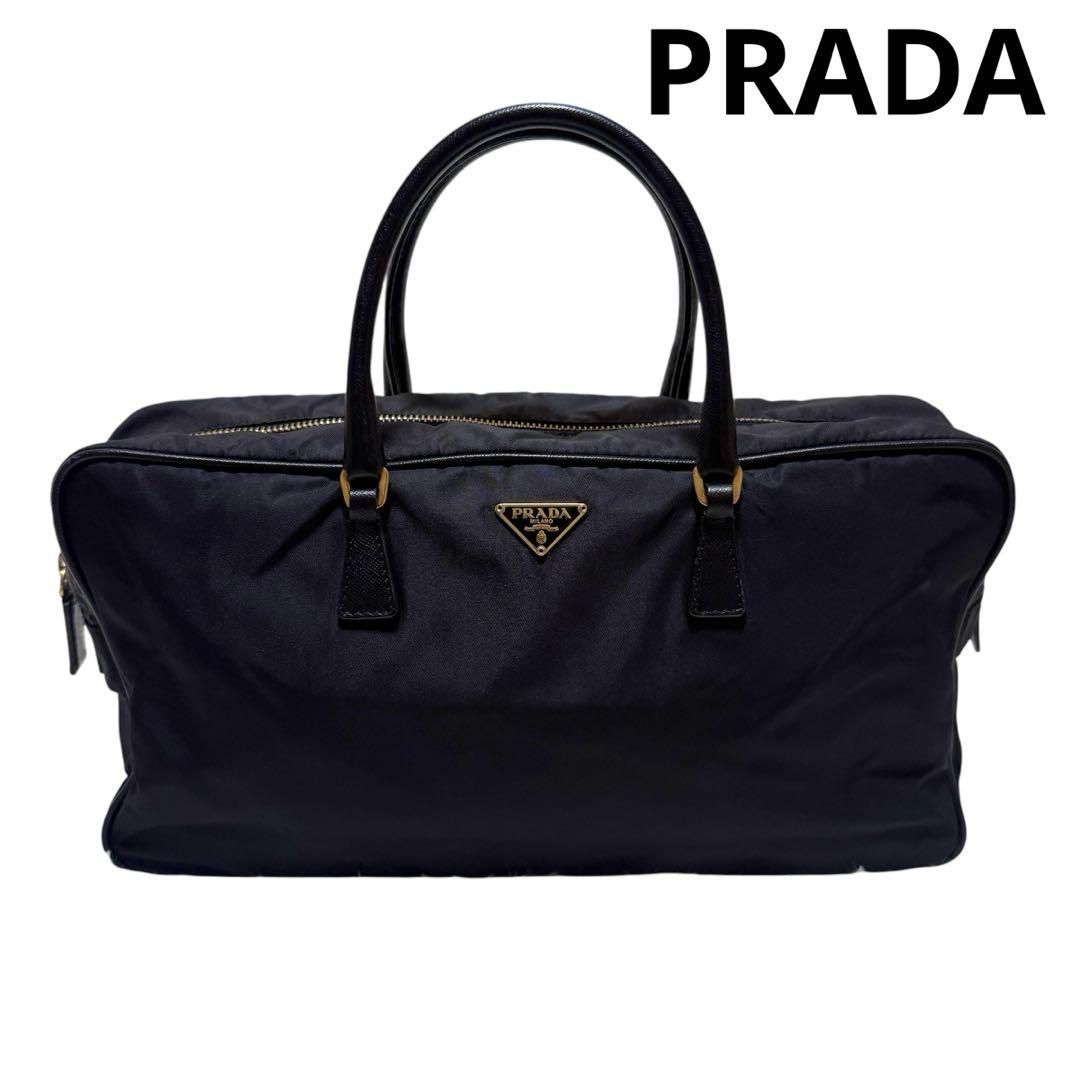 PRADA プラダ ミニ ボストンバッグ ナイロン サフィアーノレザー 金金具 トライアングルロゴ