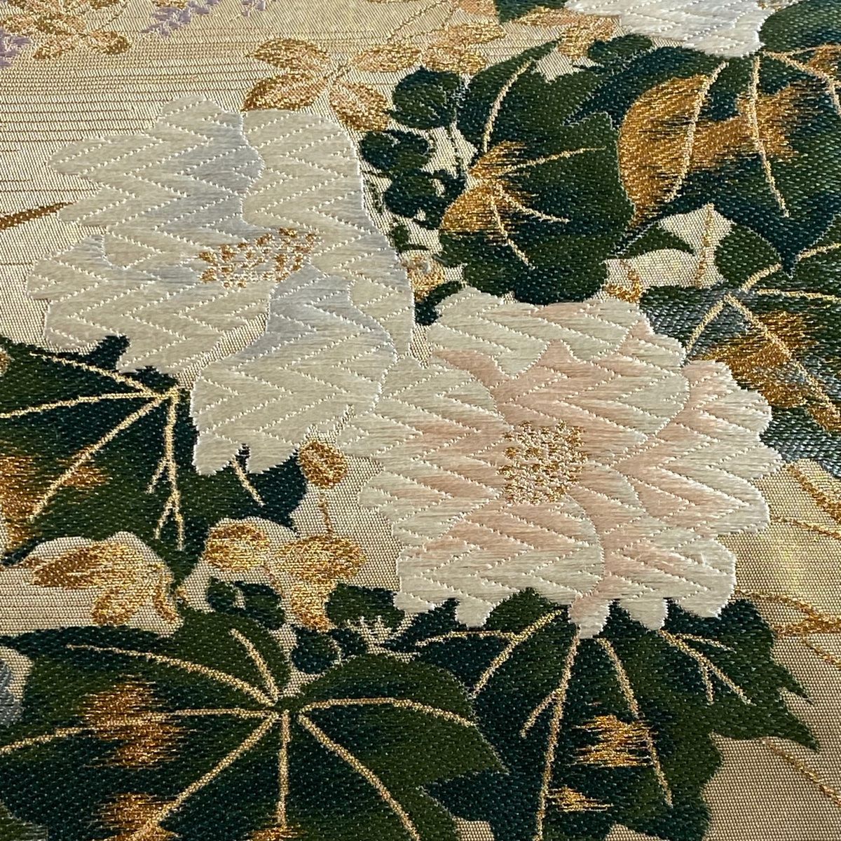 牡丹唐草　袋帯 楽天市場】牡丹唐草模様織り出し 全通袋帯（材料