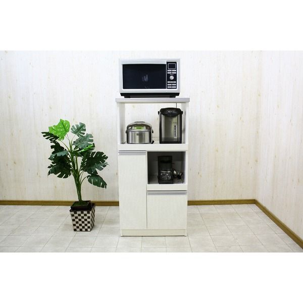 レンジ台 幅60cm 2型 ホワイト スライドレール 2口コンセント 米びつ付き 日本製 キッチン収納 完成品 台所 インテリア家具