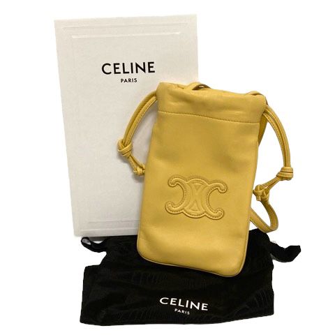 セリーヌ CELINE ドローストリング モバイルポーチ キュイル トリオンフ スムースラムスキン ショルダーバッグ ロゴ 黃 イエロー ポレン -  メルカリ