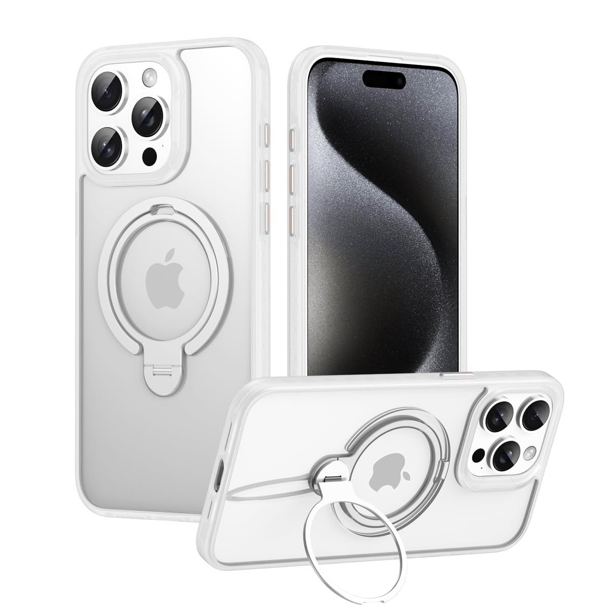 【新着商品】クリア 透明 耐衝撃 リングケース アイフォン15プロ フラット収納リング マグセーフケース透明 定点360度回転 縦置き Magsafe対応 ケース Pro iPhone15 ダブルリング 2024新登場