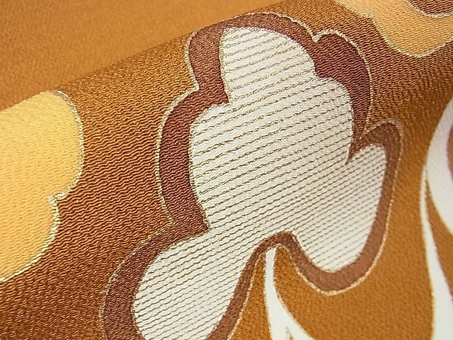 平和屋本店□極上 銀座 志ま亀 九寸名古屋帯 唐草文 金彩 鬼しぼ縮緬