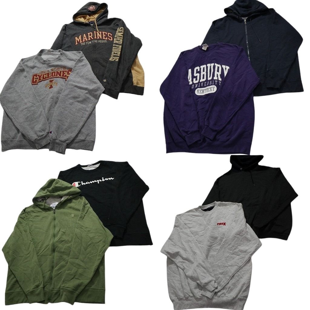 古着卸 まとめ売り チャンピオン Champion スウェット 8枚セット メンズ XL フルジップ カレッジ風 フーディー 古着 NC3919