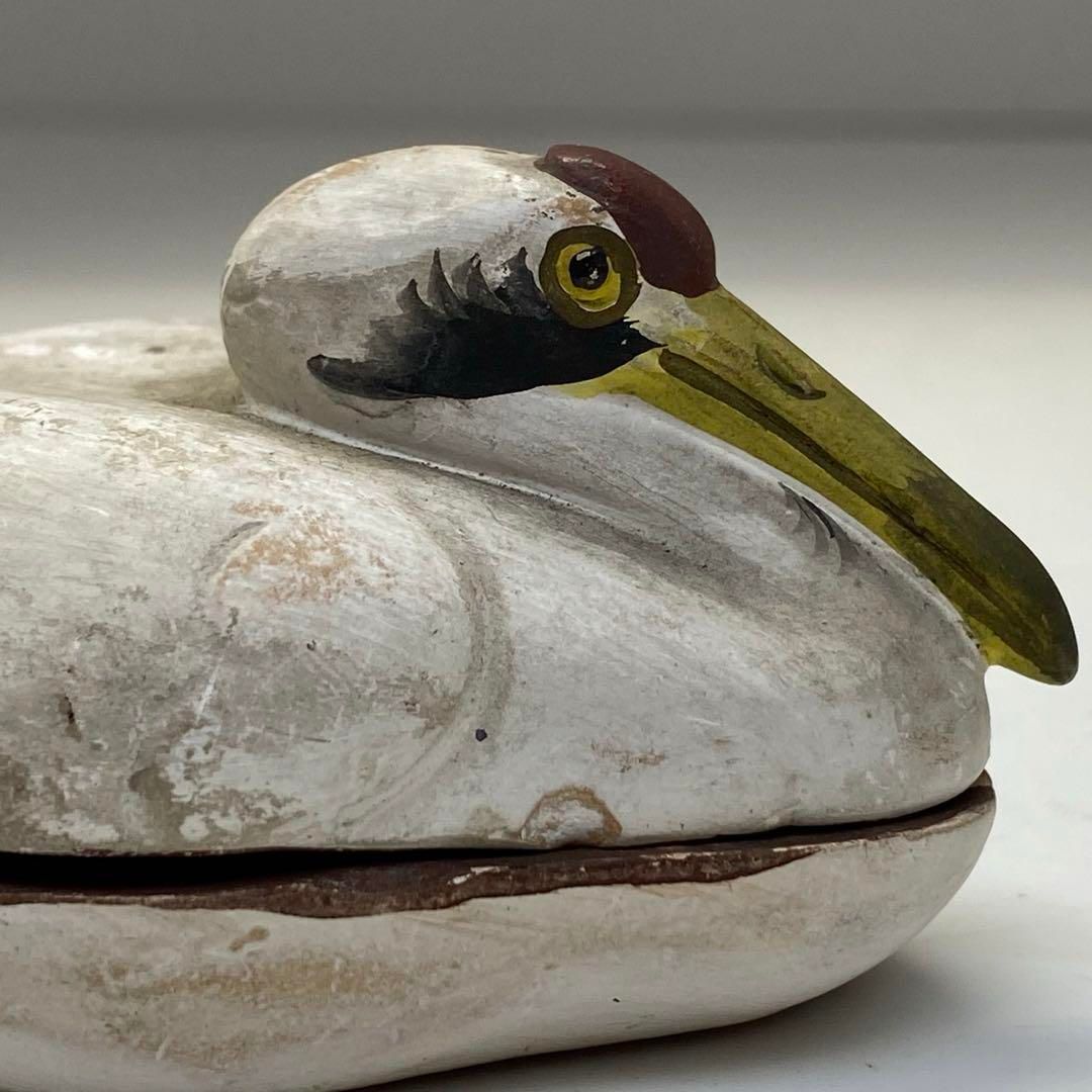 江戸時代 色絵 備前 鶴の香合 タニチ 幅約9.5㎝ 東な6-0624