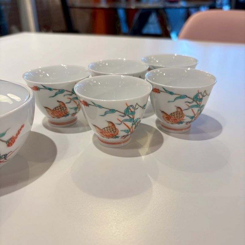 柿右衛門窯 錦栗鶉文 茶道具 煎茶道具 宝瓶 煎茶碗 5客 セット 有田焼 急須 湯呑 湯飲み CA 0928-1