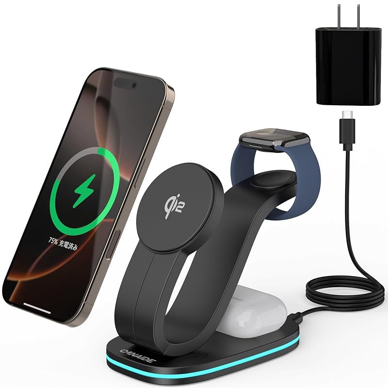 ワイヤレス充電器 : Qi2認証 3in1 25W 0 in 1 Mag-Safe式 Qi2 3-in-1 充電器 2025年新登場 15W KUXIU MagSafe