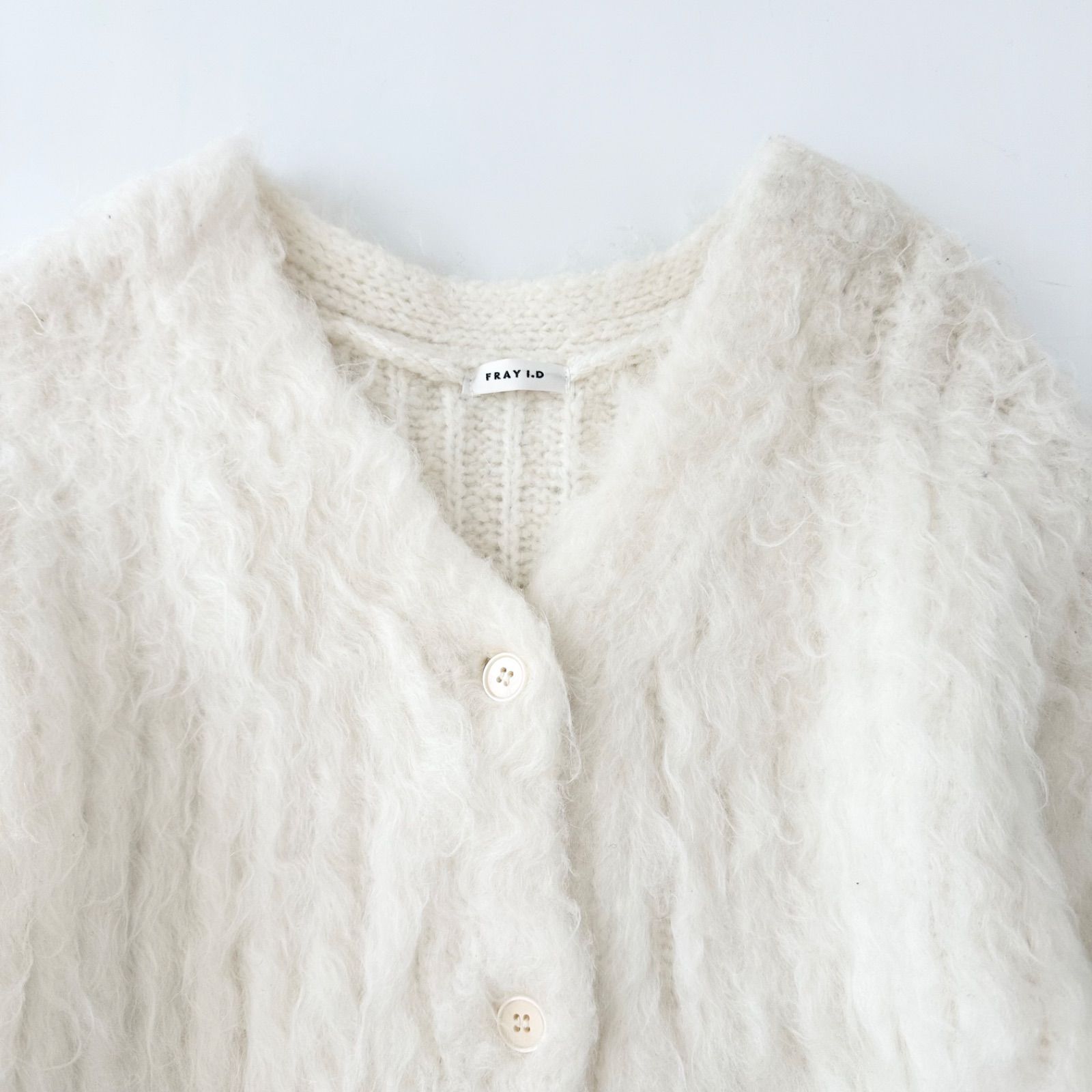 新品 フレイアイディー 24AW モヘアMIXシャギーカーディガン ホワイト