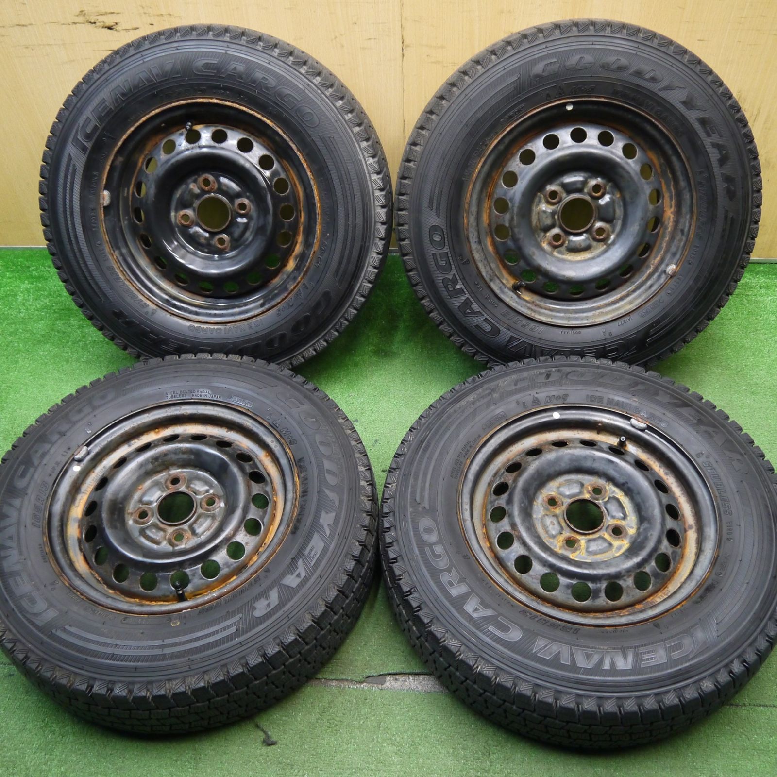 バリ溝 9.5分 スタッドレス 165R13 6PR グッドイヤー アイスナビ カーゴ スチール ホイール 13インチ PCD100|4H 5050908Hス