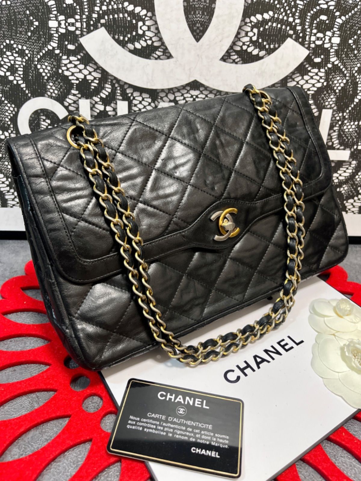 ◇◇ 超美品 シャネル ☆ CHANEL マトラッセ パリ限定 ダブルフラップ ダブルチェーン ヴィンテージ ブラック × ゴールド 749 ◇◇ -  メルカリ