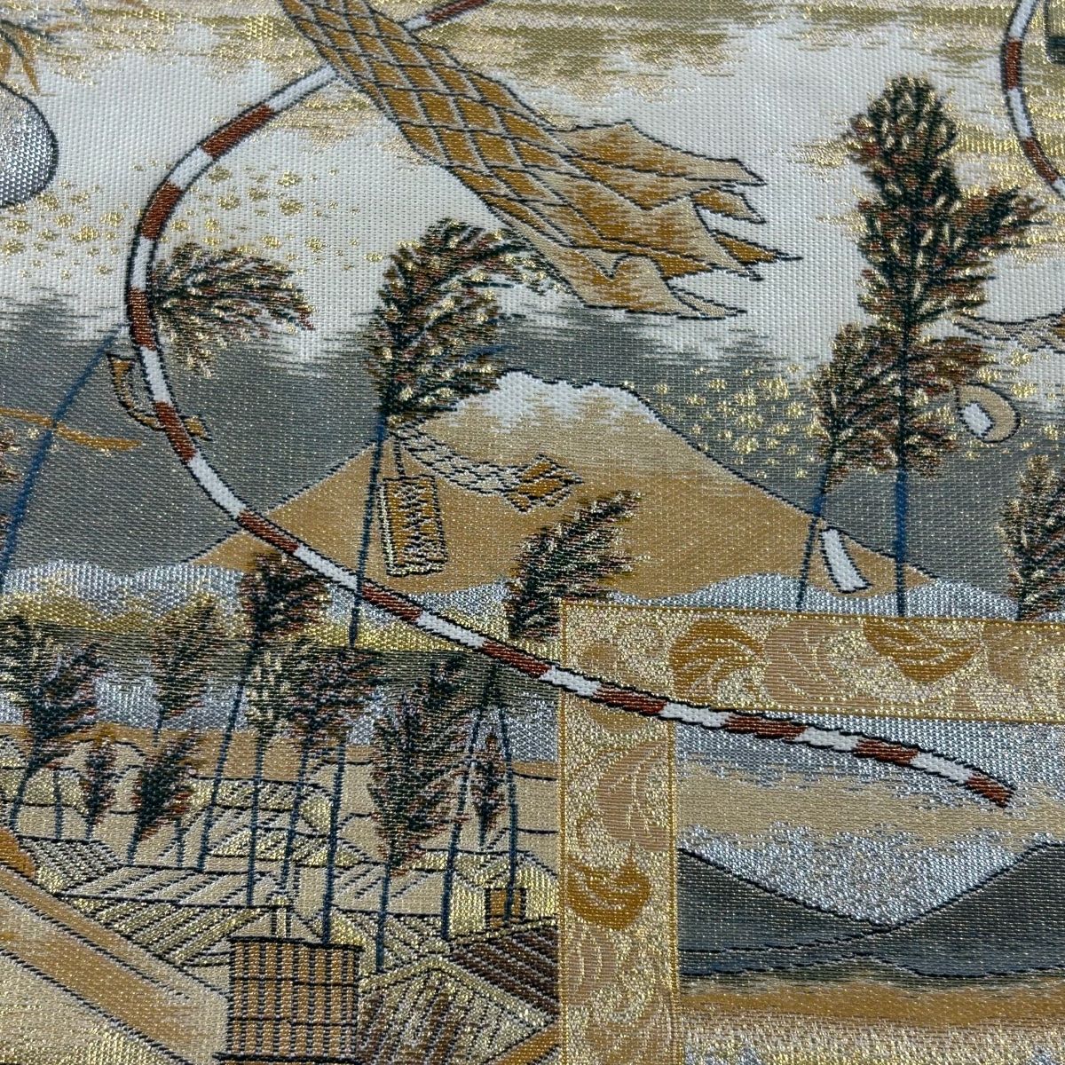 名古屋帯 縮緬 型絵染 椿 九寸名古屋帯 正絹 九寸(名古屋帯)「