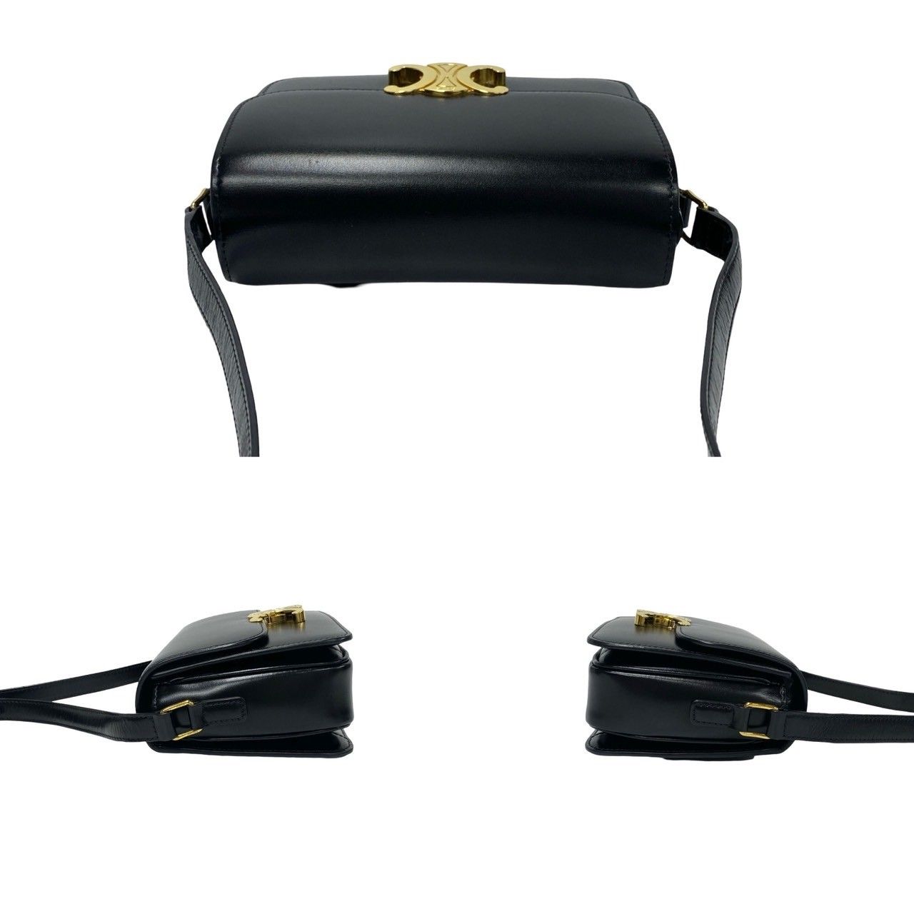 セリーヌ トリオンフ ロゴ 金具　レザー ショルダーバッグ ポシェット　ブラック セリーヌ トリオンフ ロゴ 金具 レザー ショルダーバッグ ポシェット