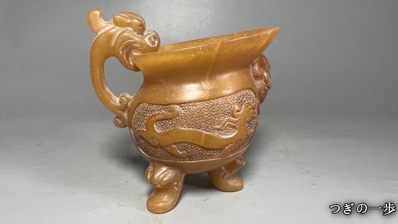 旧家蔵出『清 寿山石 田黄石彫り 飛龍在天印材 置物 滄門作款 共