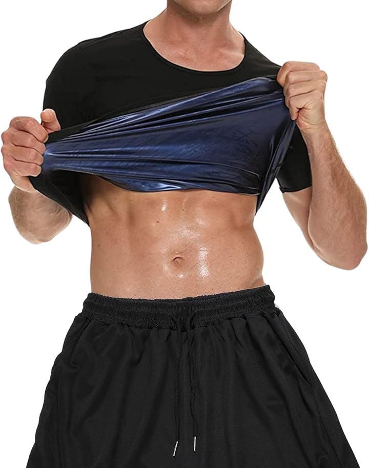 CosMisty メンズ サウナスーツ 半袖 発汗 Tシャツ ランニング インナー 洗濯可(「ブルー」上下2XL-3XL)