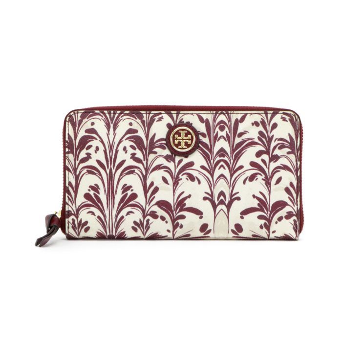 トリーバーチ TORY BURCH 長財布 レザー PVC 総柄 ゴールド金具 ラウンドファスナー レディース ボルドー / ベージュ 中古 man01030