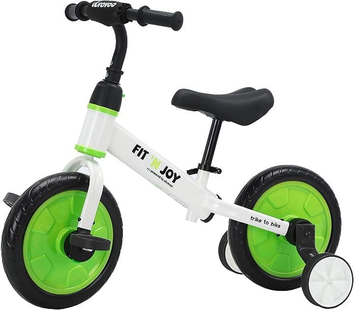 UBRAVOO Fit 'n Joy キッズバイク 初心者向け ペダルなし自転車 ランニングバイク 2歳-5歳 4in1 補助輪 ペダル後付け ワンタッチ組立 サドル調整可( グリーン)