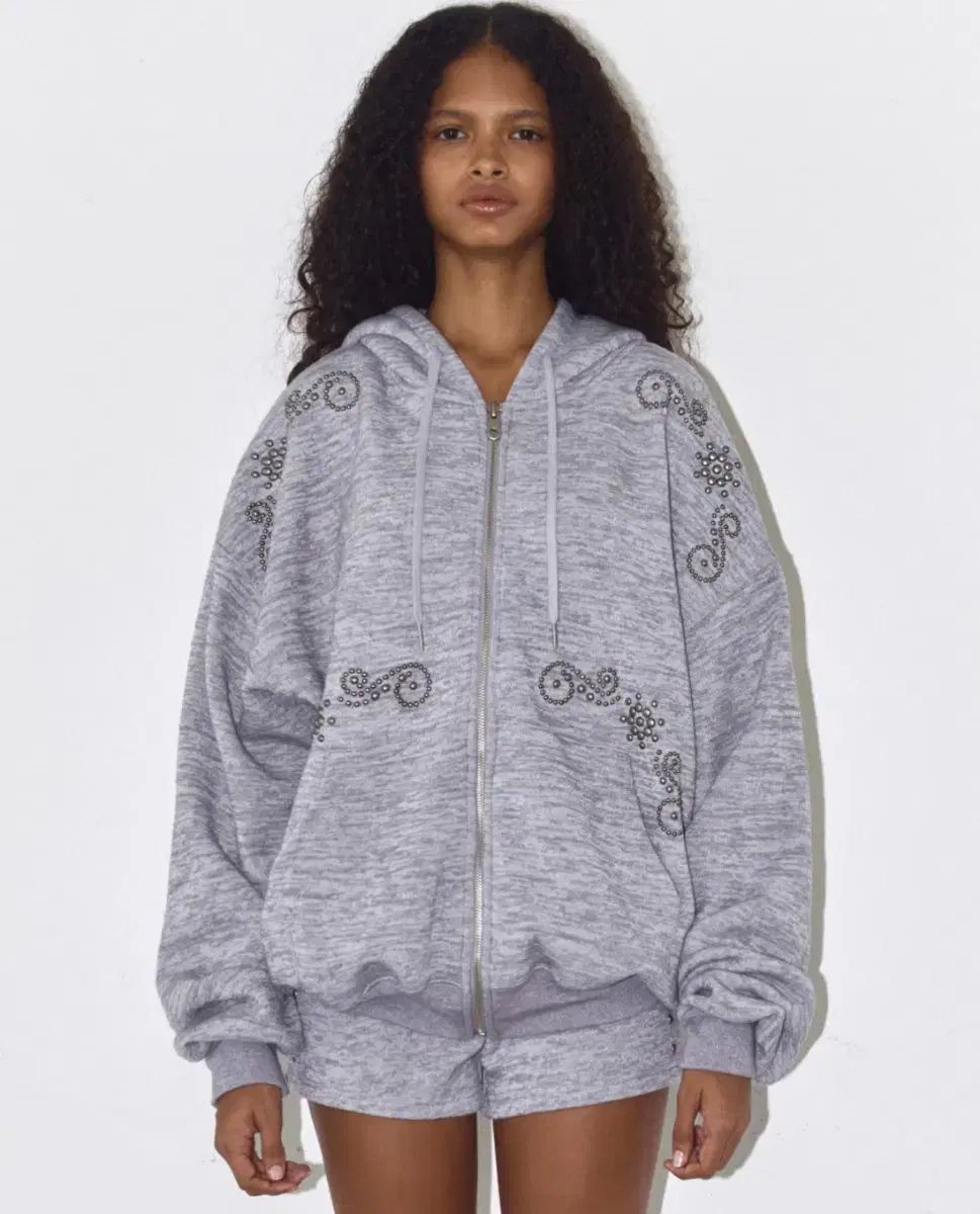 Polysooem ORNAMENT STUDDED HOODIE GRay