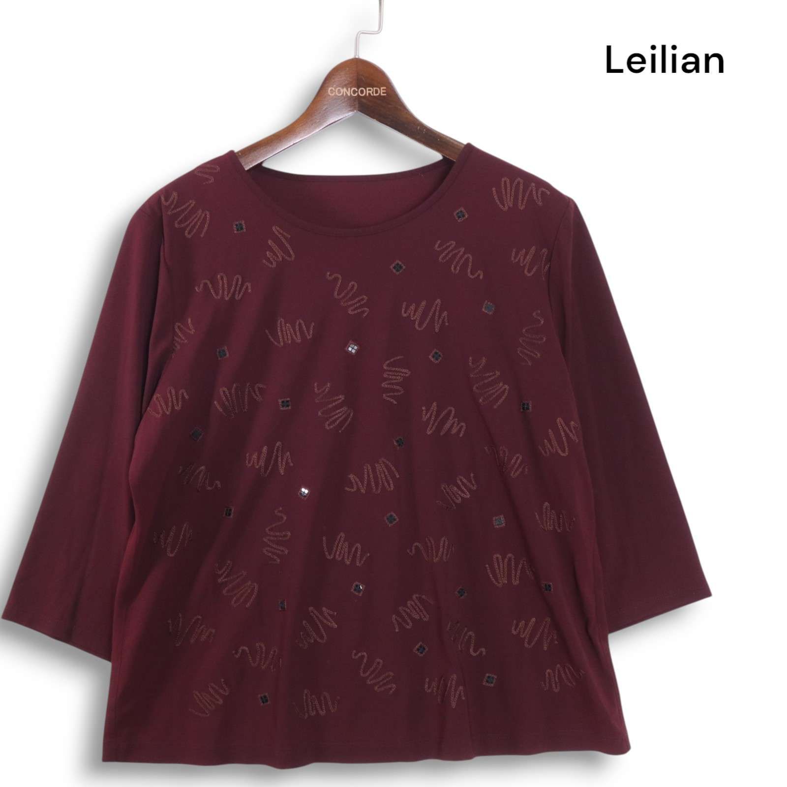 Leilian レリアン プラスハウス 春夏☆ 刺繍 7分袖 カットソー