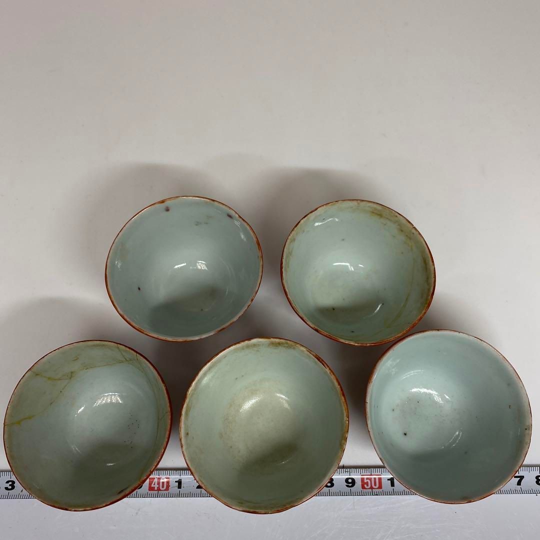 中国清時代 粉彩煎茶碗5客 直径6 6 cm 東H 5 0804④トヒトコ