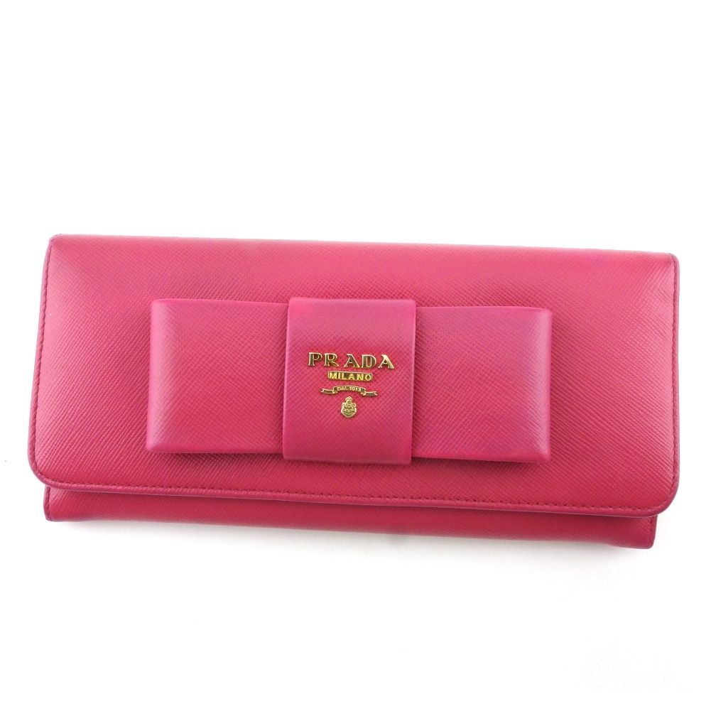 プラダ PRADA 長財布 リボン フィオッコ ピンク ゴールド レディース