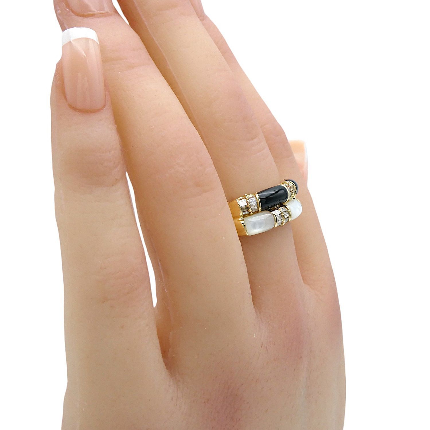 リング GSTV K18 ダイヤモンド0.32ct オニキス シェル 14号 - メルカリ 