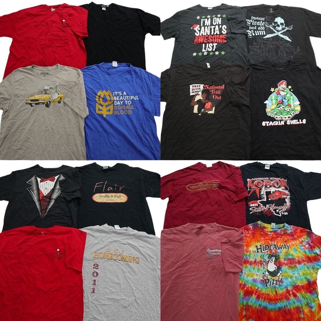 古着卸 まとめ売り カラーmix プリント 半袖Tシャツ 16枚セット (メンズ XL ) タイダイ マリオ キャラクター ブラック MU2689