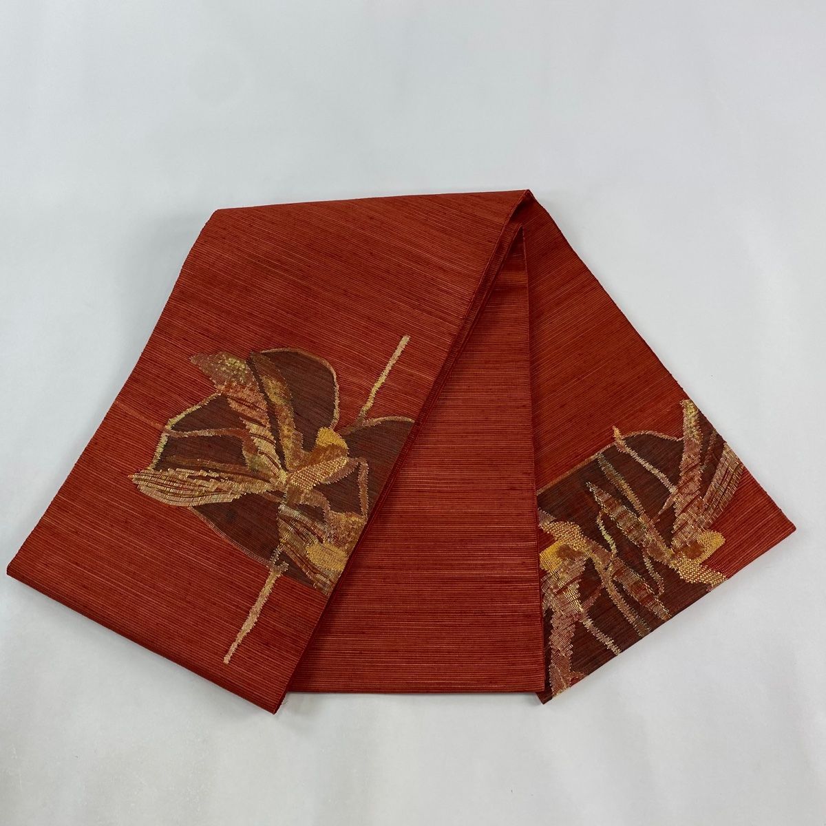 ［お太鼓柄］　中古美品　袋帯　葛飾北斎　440cm O-022 袋帯 美品 秀品 花 金糸 箔 赤 お太鼓柄 正絹 【中古】 - メルカリ