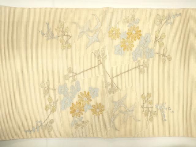 平和屋着物○太鼓柄袋帯 総刺繍 櫛織 鴛鴦花文 金銀糸