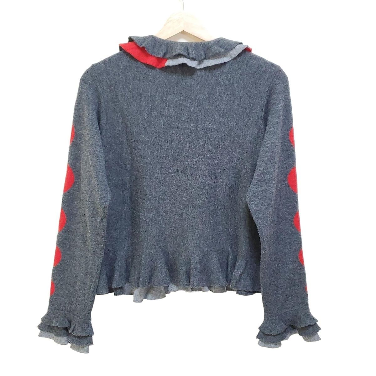 TOKUKO 1 er VOL トクコ プルミエヴォル カーディガン サイズ9 M レディース - グレー×レッド×ライトグレー 長袖 フリル