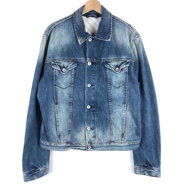 【古着】 HUGO BOSS ヒューゴボス デニムジャケット ダメージ風加工 ブルー系 メンズM 【中古】 n059485