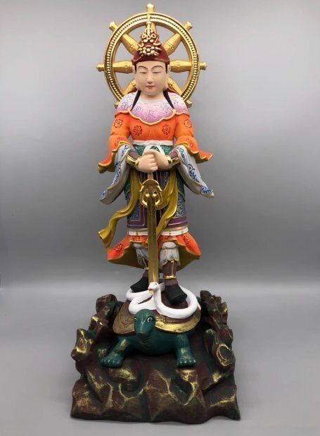 仏教工芸品 北辰菩薩 妙見菩薩 桧材 彩色 木彫仏教 精密彫刻 仏師で仕上げ品