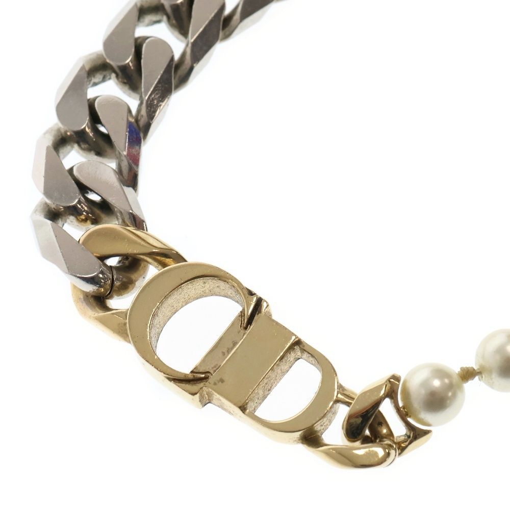 DIOR ディオール x Sacai Necklace Brass - Resin Pear CD ICONl パールチェーンネックレス シルバー|ゴールド
