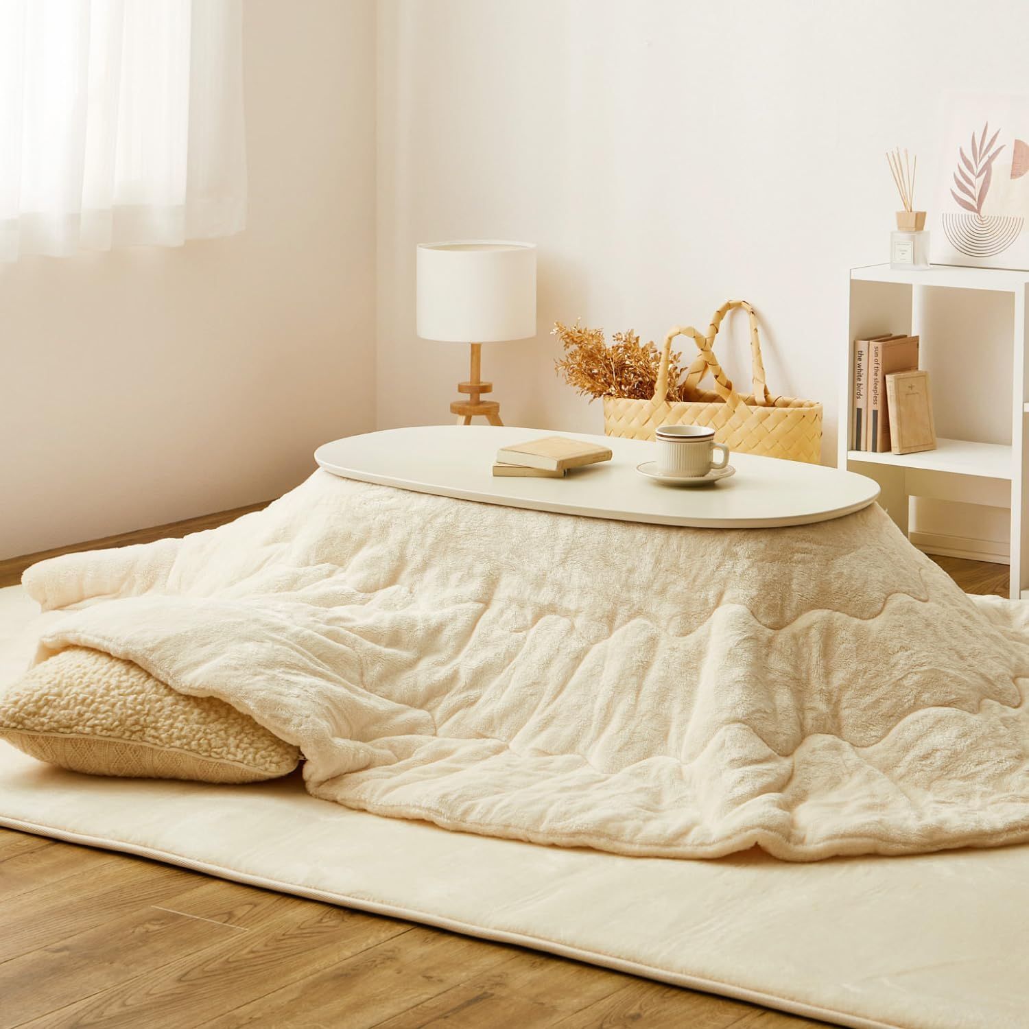 くすみカラー フランネル生地 洗濯機OK メレンゲタッチ 楕円形 約170×210cm アイボリー こたつ布団 萩原