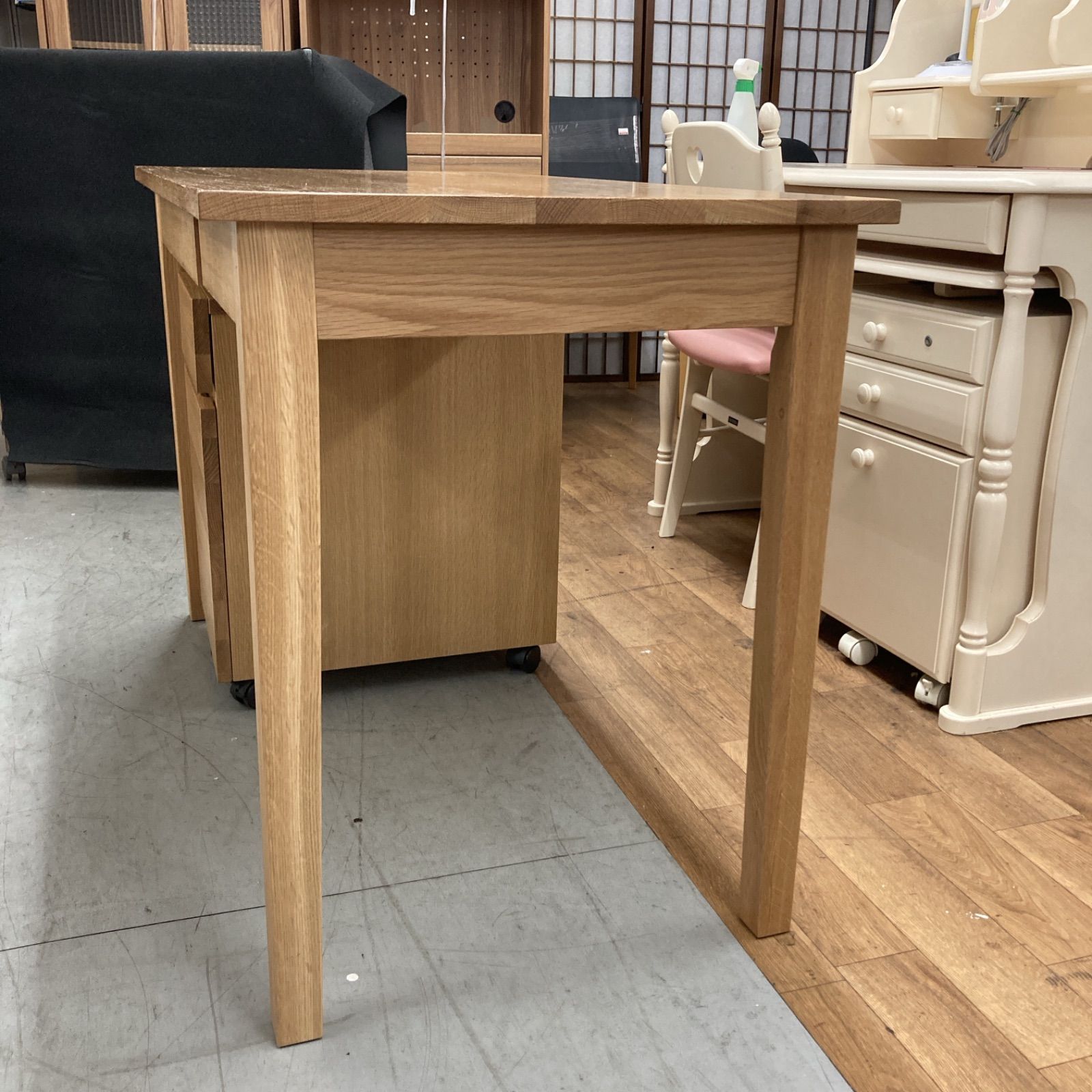 名古屋市近郊送料設置無料⭐S348 ⭐ 無印良品 MUJI 木製デスク３点セット キャビネット+椅子付 人気 幅110cm USED - メルカリ