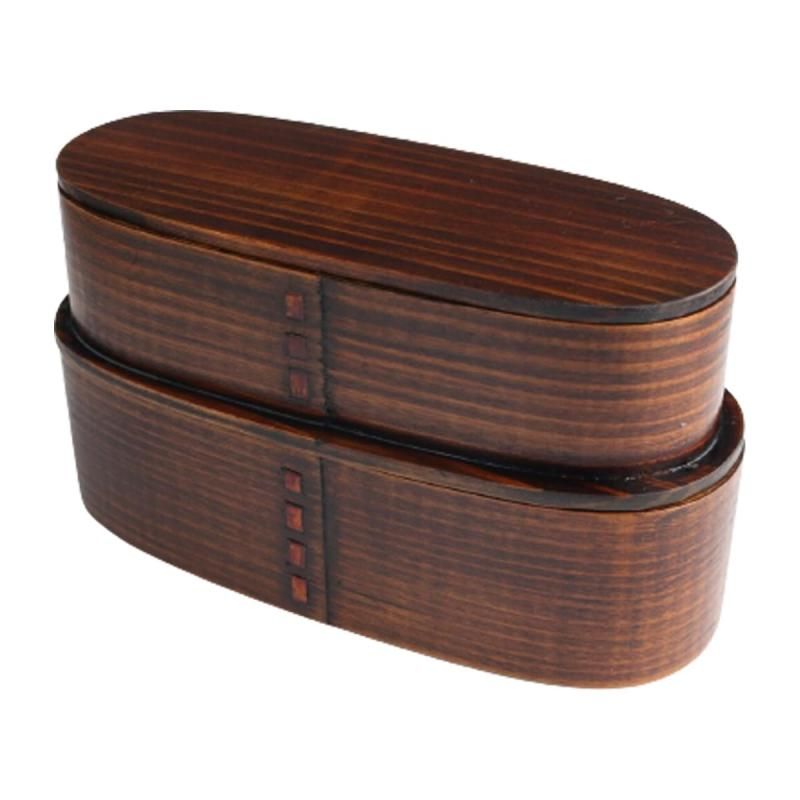 J-kitchens 曲げわっぱ 弁当箱 木製 スリム 二段 弁当箱 漆 17.2cm × 7.5cm × 9.5cm 700ml
