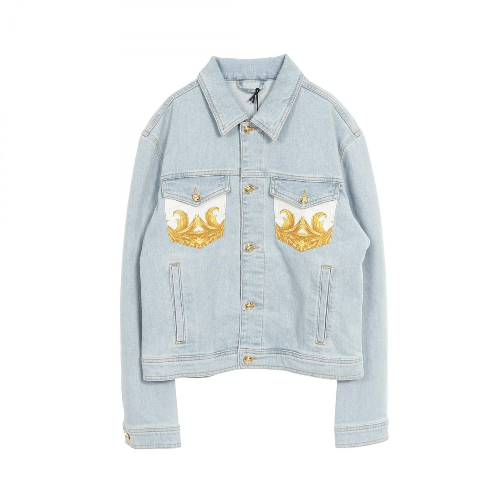 美品 VERSACE ヴェルサーチ フリルデニムジャケット 24/38 S相当 美品 VERSACE ヴェルサーチ フリルデニムジャケット 24/38 S相当