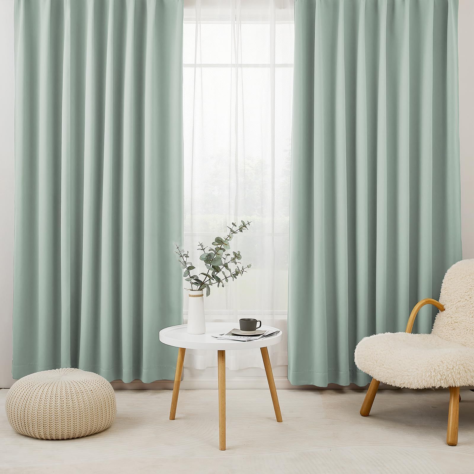 Color カルダモングリーン_Size 丈200 cm x 幅150 cm 4枚組 Hansleep カーテン 1級遮光 4枚組 セット カルダモングリーン 幅150cm丈200cm UVカット 断熱 防寒 防音 省エネ 厚手 無地 おしゃれ 洗える 寝