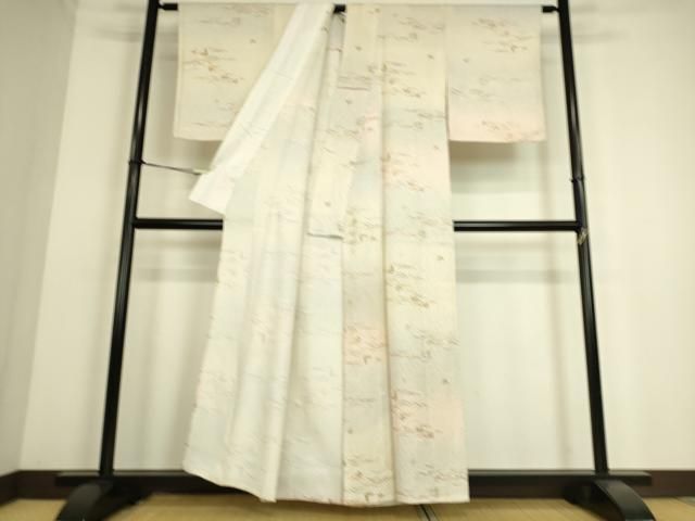 平和屋着物▽上質な小紋　単衣　芝に舞蝶　金彩　正絹　逸品　DAAS0199az 平和屋着物▽上質な小紋 単衣 芝に舞蝶 金彩 正絹 逸品 DAAS0199az