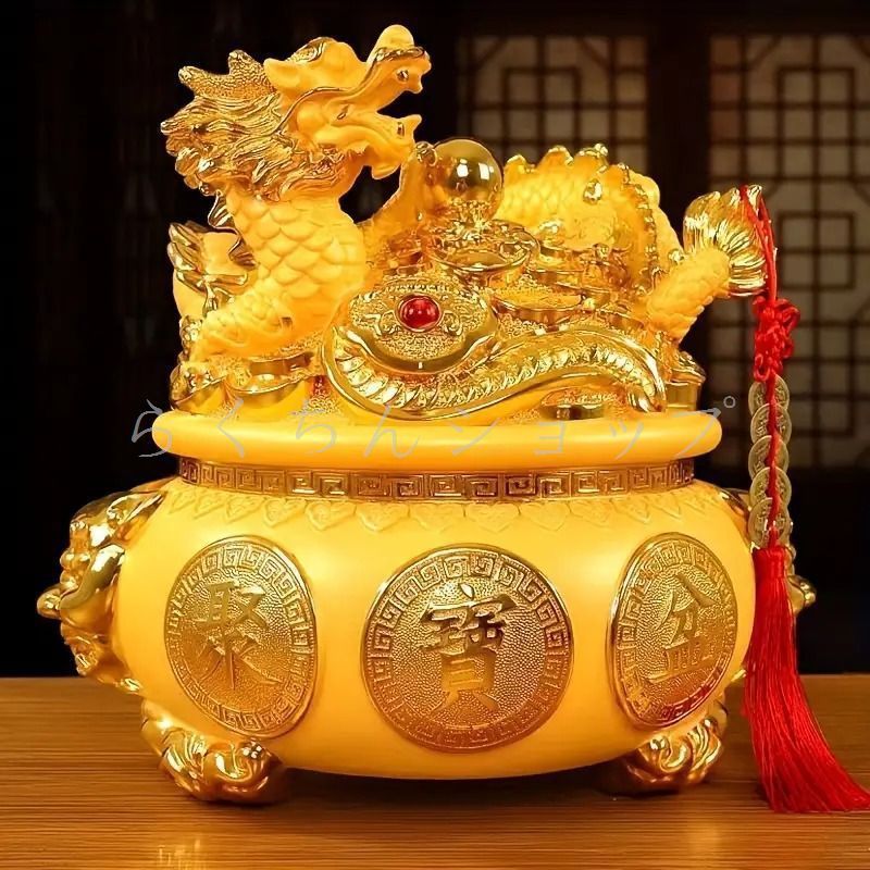龍 ドラゴン 置物 竜 辰年 ゴールデンドラゴン 干支 風水 開運 風水宝盆 中国 貯金箱 玄関 黄金 金 オブジェ 金運 店舗 縁起物